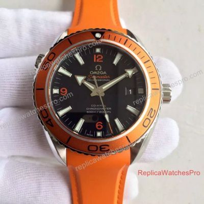 Swiss Copy Omega Seamaster Planet Ocean 600m Watch SS Black Dial Orange Rubber Band